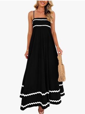 Black Maxi Sundress with White Trim